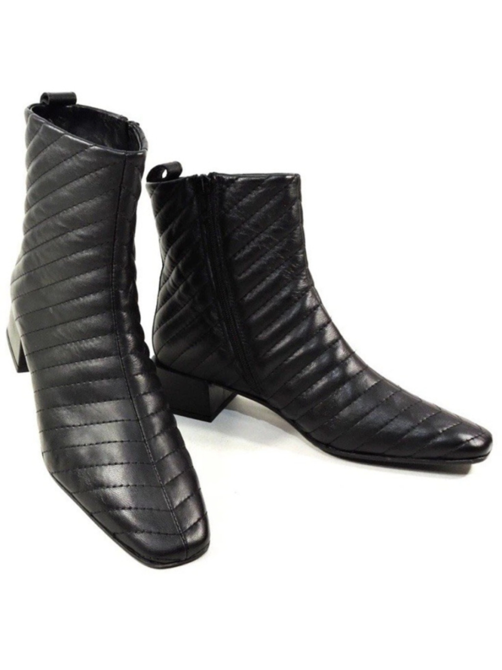 NAPOLEONI ITALIAN DESIGNER QUILTED NAPA LEATHER ANKLE BOOTS BLACK 9.5/40 Italy